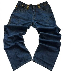 Y2K Rocawear Baggy Jeans Mens 38 Embroidered Carpenter Hip Hop Denim Streetwear